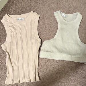 Zara Ribbed Tank & Cropped Bralette Set in Light Cream and Pale Sage